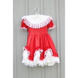 Lid'l Dolly's Red White Lace Full Circle Ruffled Victorian Girls Dress Size 6X